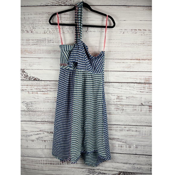 Maeve Dress Women's 10 Gingham One Shoulder Tie Stripe Anthropologie NWT - Picture 2 of 12